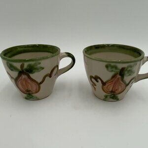 Pair of Vintage John B. Taylor USA Stoneware Coffee Cups Harvest Pear 3.5"